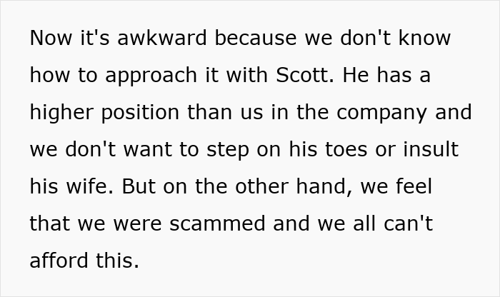 Coworkers feel scammed after attending superior&rsquo;s wife&rsquo;s show, realizing it was not free as expected.