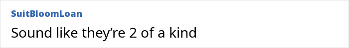 Text image showing a comment by SuitBloomLoan stating "Sound like they're 2 of a kind" in black font on a white background.