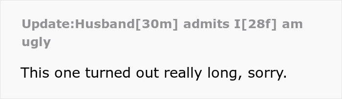 Screenshot of a text update where a husband admits his wife is ugly, highlighting the theme of ugly woman struggles.