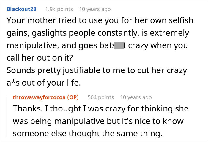 Screenshot of a Reddit thread discussing parents lied about food allergies leading to no contact with daughter.