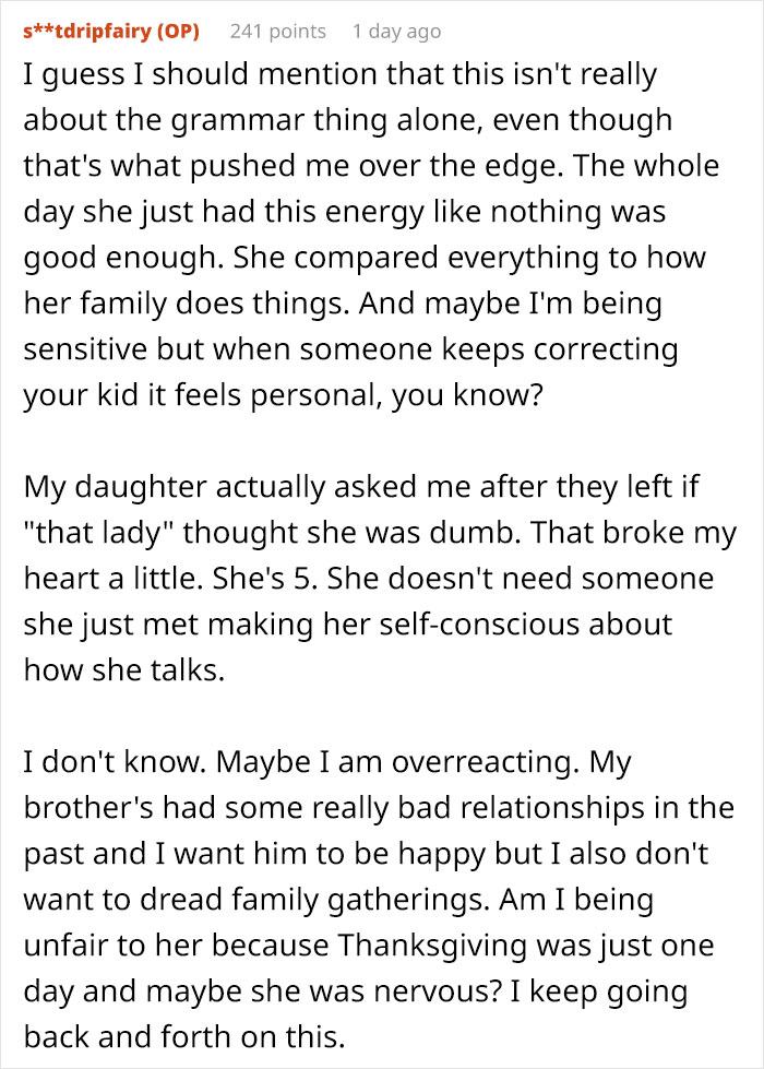 Text post discussing a man’s girlfriend offending his sibling at Thanksgiving, causing holiday relationship tension. Text post discussing a man’s girlfriend offending his sibling at Thanksgiving, causing holiday relationship tension.