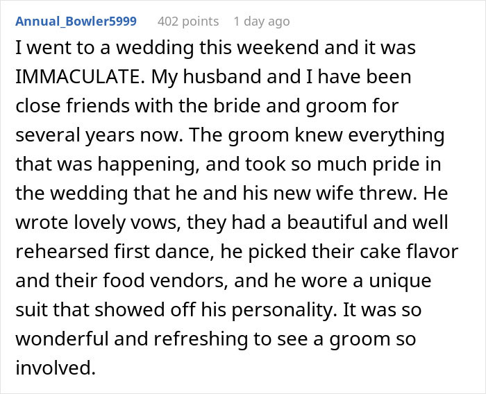 Text post discussing disappointment with a groom and anger for the bride at a Halloween wedding event.