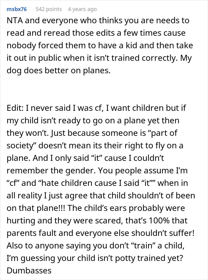 Passenger comments on mom&rsquo;s handling of an 8-hour toddler meltdown during a flight, critiquing the situation publicly.