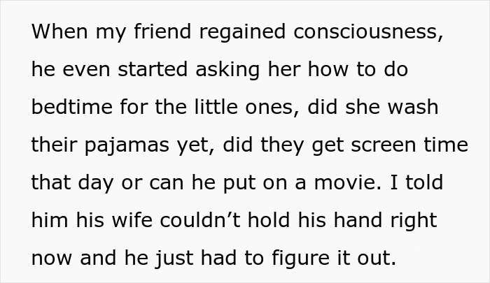 Clueless husband standing and watching as wife passes out with a high 104-degree fever at home.
