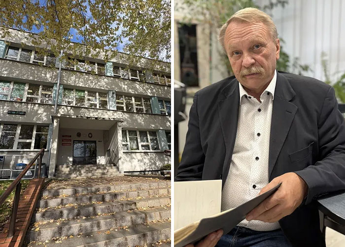 Man in dark blazer reviewing documents indoors, related to woman missing for 27 years found emaciated story.