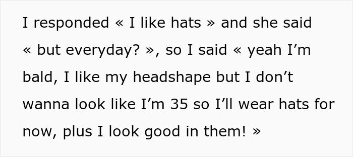 Text message conversation about wearing hats daily, reflecting on personal style and appearance, related to makeup discussion.