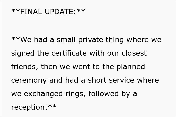 Couple finds out their wedding was sabotaged by parents days before the ceremony and holds a private service instead.