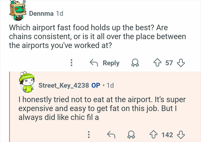 Reddit Q&A featuring former TSA worker discussing airport fast food and sharing insights from their job experience.