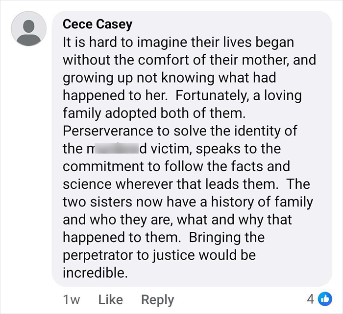 Comment discussing the perseverance and family history of sisters discovered alive after being reported missing for 36 years.