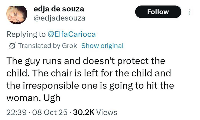 Tweet discussing viral debate on children come first after man punches woman who threw chair at kid
