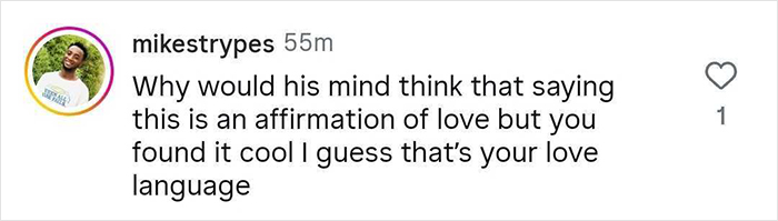 Comment on Kristen Bell's wedding anniversary post discussing love language, potentially triggering for victims online.