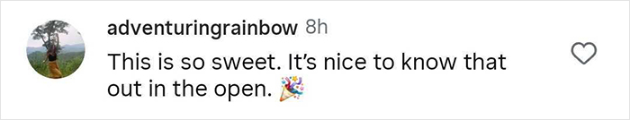 Instagram comment from user adventuringrainbow saying this is so sweet and nice to know that out in the open with a party emoji, related to Kristen Bell wedding anniversary post.