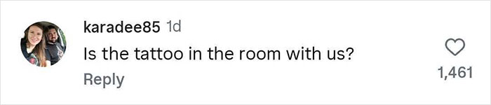 Comment asking if the tattoo is physically present in the room, referencing ringworm face tattoo discussion by Elon Musk's ex Grimes.