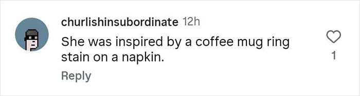 Comment on social media mentioning inspiration from a coffee mug ring stain on a napkin related to ringworm tattoo.