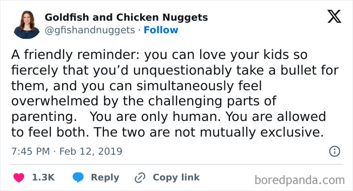 Parenting meme tweet about loving kids fiercely while feeling overwhelmed, highlighting relatable parenting challenges.