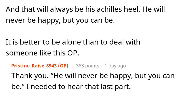 Text message exchange about unhappiness in marriage and advice on being alone over toxic relationships, reflecting on disturbing confession.