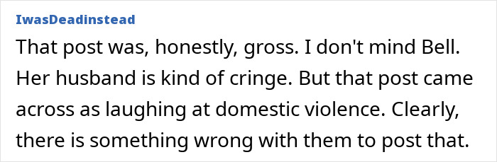 Screenshot of a social media comment criticizing Kristen Bell and Dax Shepard's toxic marriage and blackout fights.