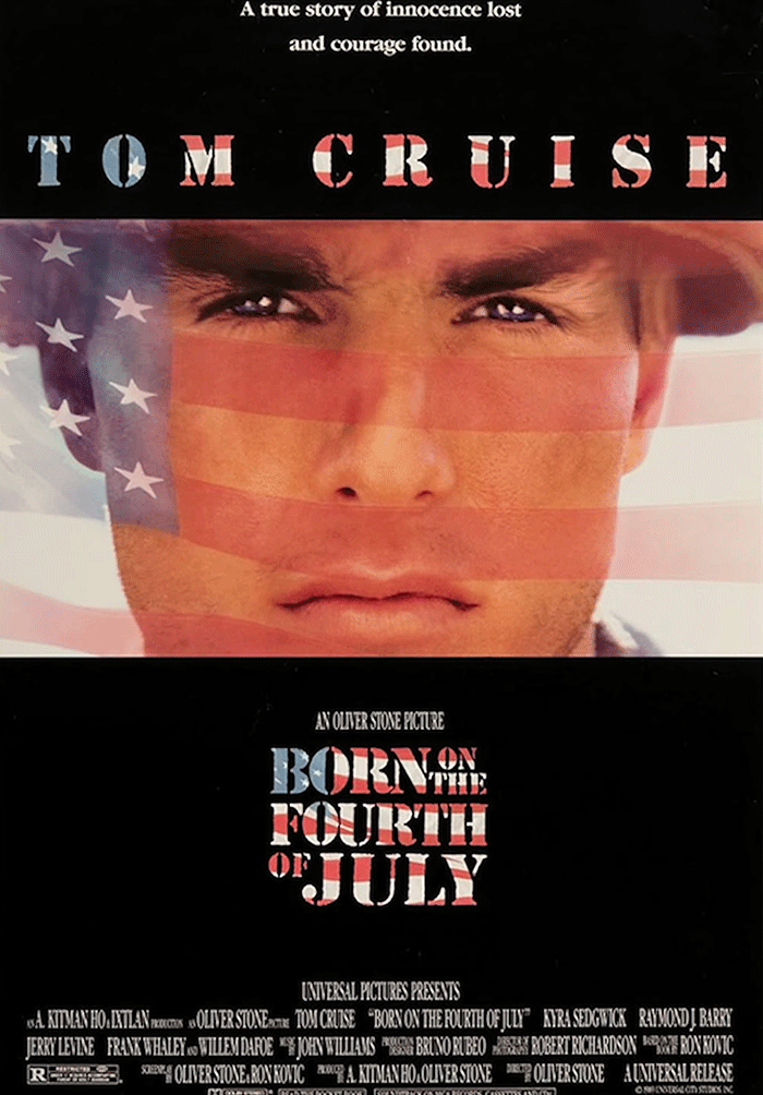 Tom Cruise movie poster born on the fourth of July with American flag overlay on his face Tom Cruise movie poster born on the fourth of July with American flag overlay on his face