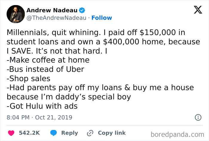 Screenshot of a social media post with humor and sarcasm, reflecting posts that go from 0 to 100 real quick.