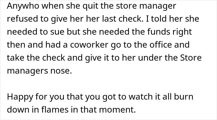 Alt text: Woman takes revenge on bakery manager by cleverly reclaiming her last check during a tense store conflict.