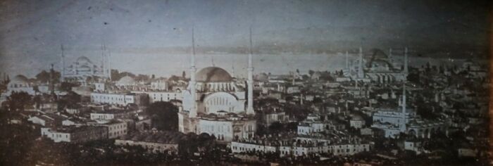 Panoramic vintage photo showing one of the world’s capitals as it looked way before modern times with historic architecture.