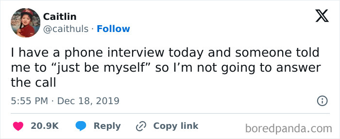 Tweet about a phone interview with a humorous twist, featured in funny and random memes from Thunder Dungeon.