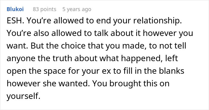 Comment text about relationship ending and not telling the truth, discussing reconciliation and ex-fianc&eacute; issues.