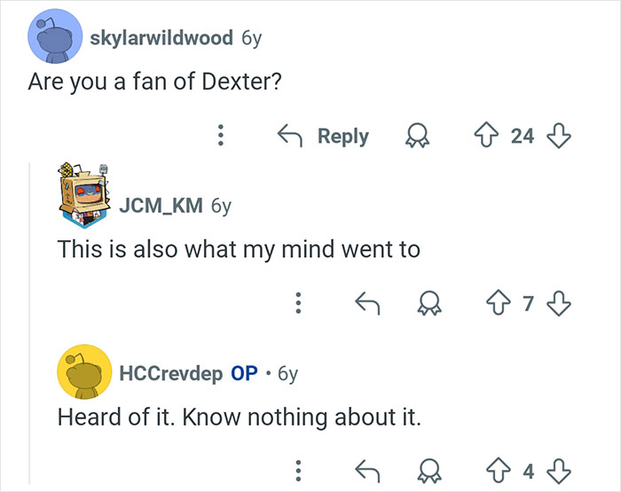 Reddit comments discussing Dexter, related to interesting and sometimes crazy stories from coroners.