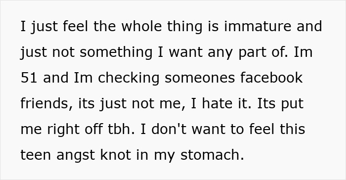 Text showing a 51-year-old expressing insecurity and frustration over suspecting her boyfriend enjoys his ex&rsquo;s attention.