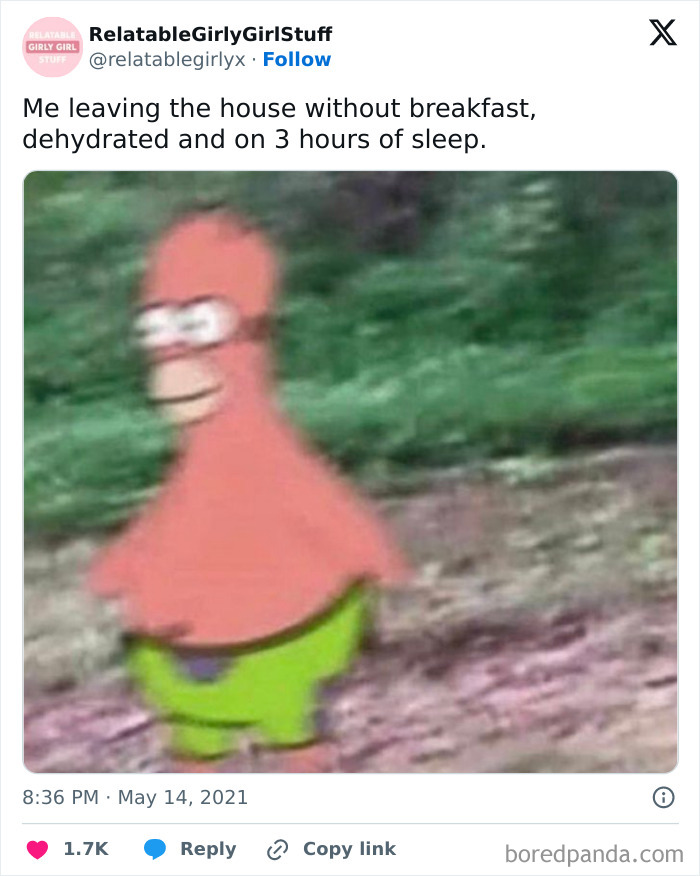 Blurry Patrick Star meme representing relatable moments in our lives that aren’t original experiences.
