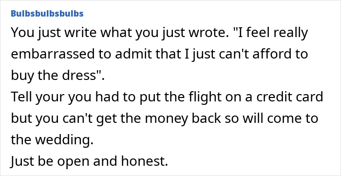 Text post showing a woman upset about paying for her own bridesmaid&rsquo;s dress after bride-to-be&rsquo;s request.