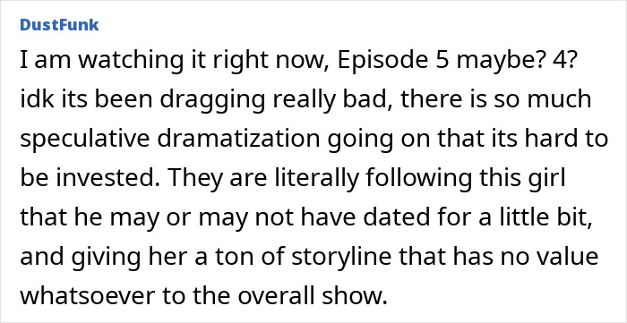 User comment about speculative dramatization in Netflix's Monster: The Ed Gein Story series, questioning its accuracy.