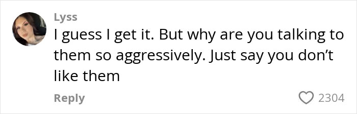 Commenter Lyss questioning aggressive tone in discussion about biological daughter's room size sparking debate online.