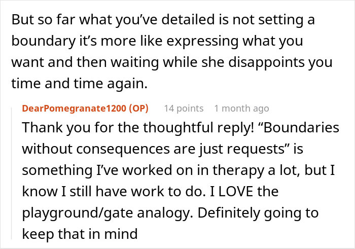 Text conversation about setting boundaries and dealing with unhinged mother-in-law behavior in new mom's confrontation.