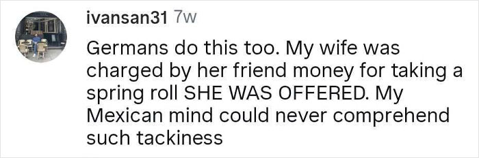 Comment about cultural differences in sharing food, highlighting Bulgarian and Dutch food sharing habits and perceptions. Comment about cultural differences in sharing food, highlighting Bulgarian and Dutch food sharing habits and perceptions.