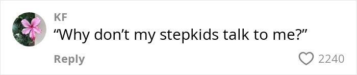 Comment on social media from user KF asking why stepkids don&rsquo;t talk to them, sparking debate about biological daughter&rsquo;s room size.