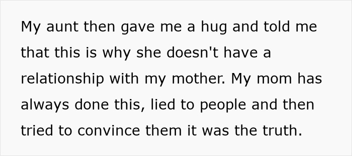 Text excerpt discussing parents lying about food allergies to their daughter, causing relationship strain and no contact.