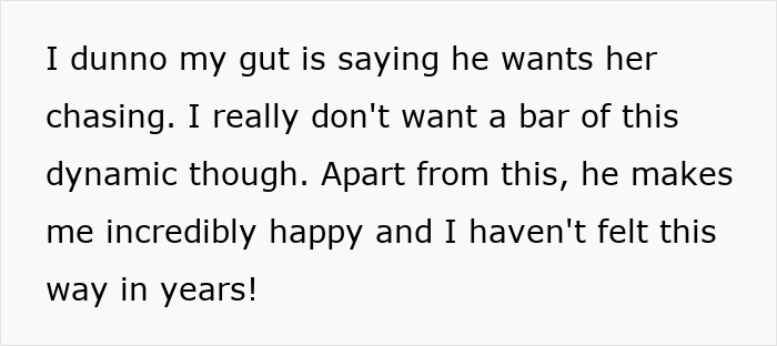 Text excerpt showing a woman expressing insecurity and mixed feelings about her boyfriend&rsquo;s attention toward his newly-single ex.