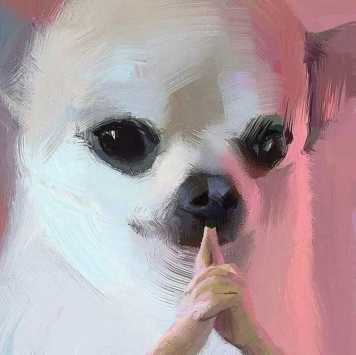 Confusing image of a dog with human-like hands in a thinking pose, showcasing weird visual effects and surreal elements.