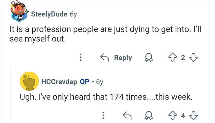 Screenshot of a humorous Reddit comment about the coroner profession, highlighting interesting and crazy coroner stories.