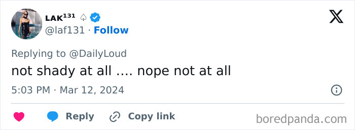 Screenshot of a social media reply with the text not shady at all, related to family rushes out of rental house.