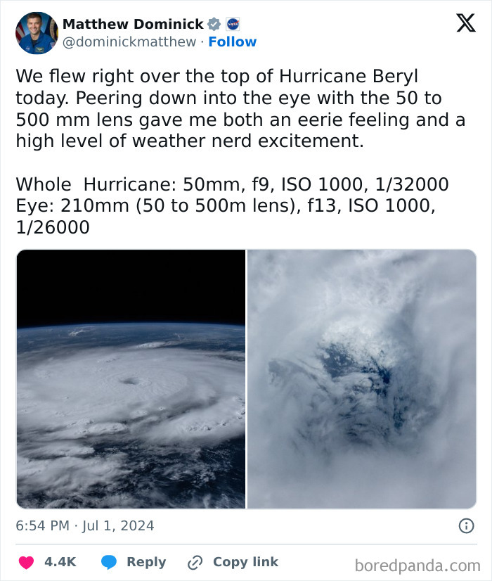 Epic astronomy photo showing the eye of Hurricane Beryl from space, capturing the beauty and mystery of the storm's structure.