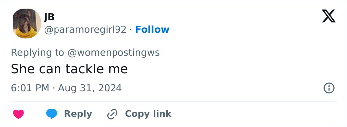 Twitter user with a yellow shirt profile picture commenting on a post about considered overweight Olympic athlete Ilona Maher.