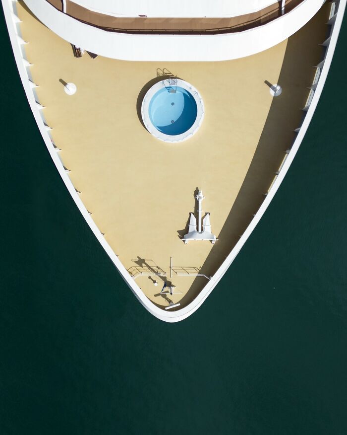 Aerial view of a ship's bow with a small pool, captured among the 1839 Awards winning photos in the 2025 contest.