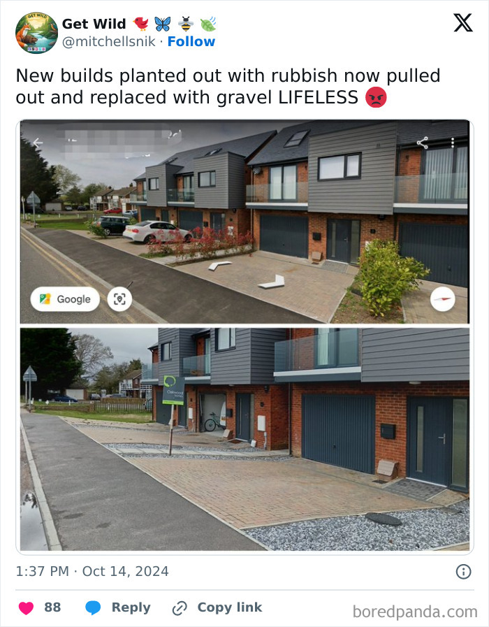 Modern residential buildings with poorly planned landscaping changes showing design and architecture nightmares.