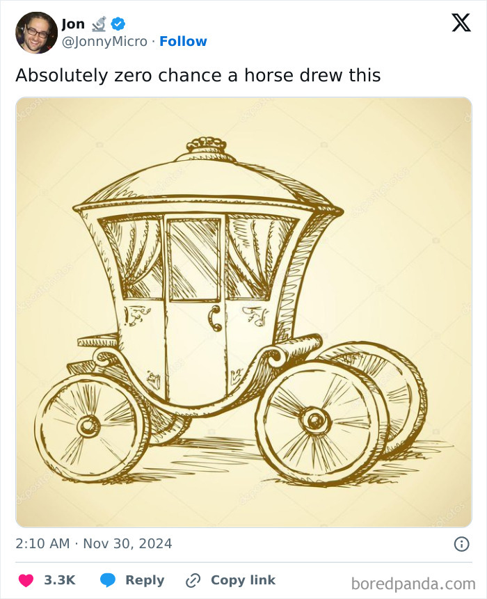 Sketch of an old-fashioned carriage with curtains in the windows, illustrating a cringy joke to send to your dad.
