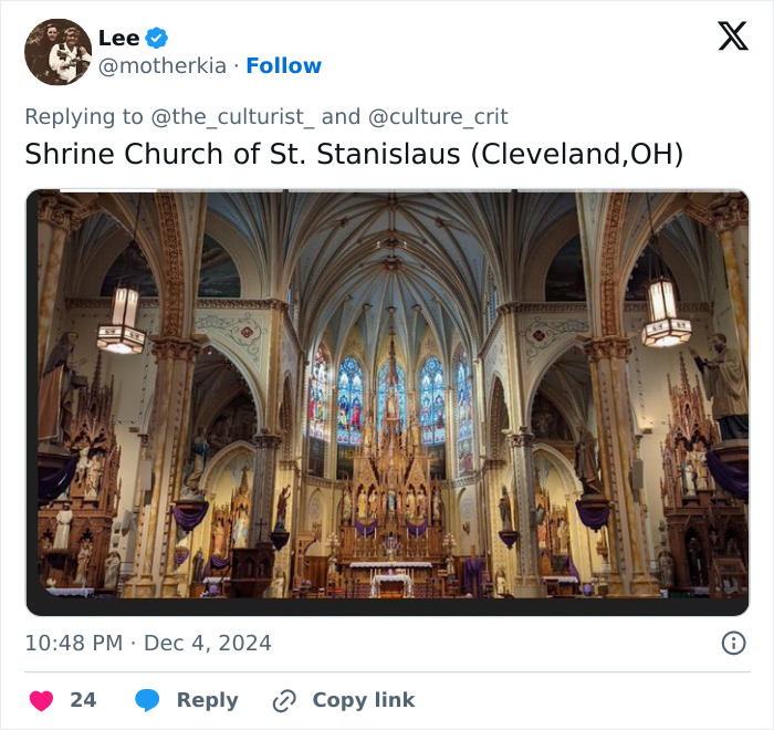 Interior of Shrine Church of St. Stanislaus in Cleveland, showcasing beautiful and striking church architecture in the US.