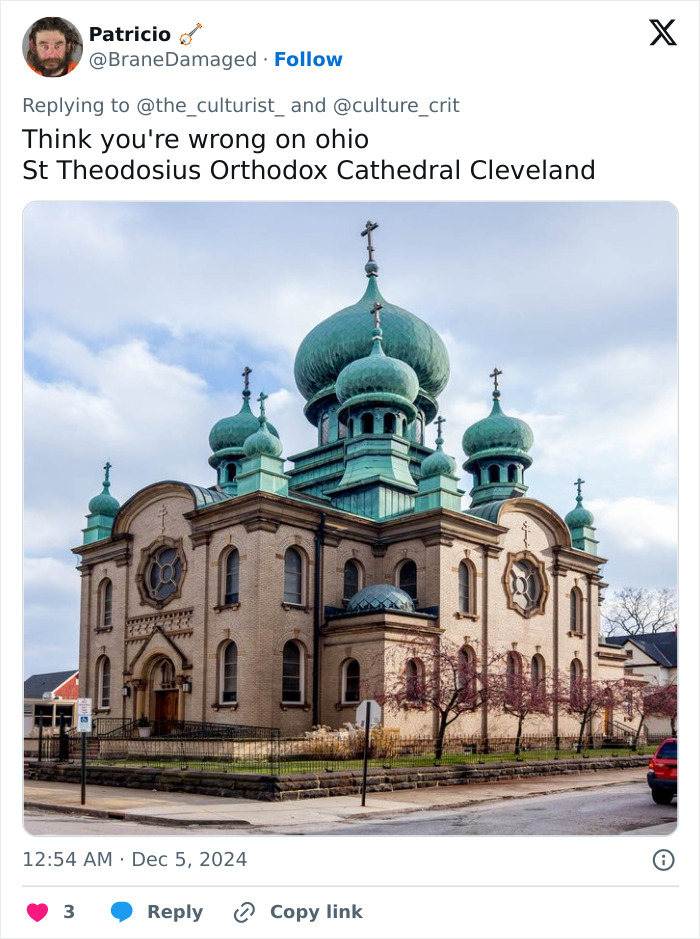 St Theodosius Orthodox Cathedral in Cleveland with unique green domes, a striking church representing beautiful US architecture.