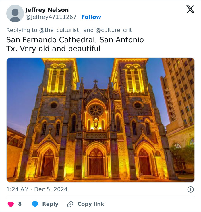 San Fernando Cathedral in San Antonio illuminated at night, showcasing beautiful and striking church architecture in the US.