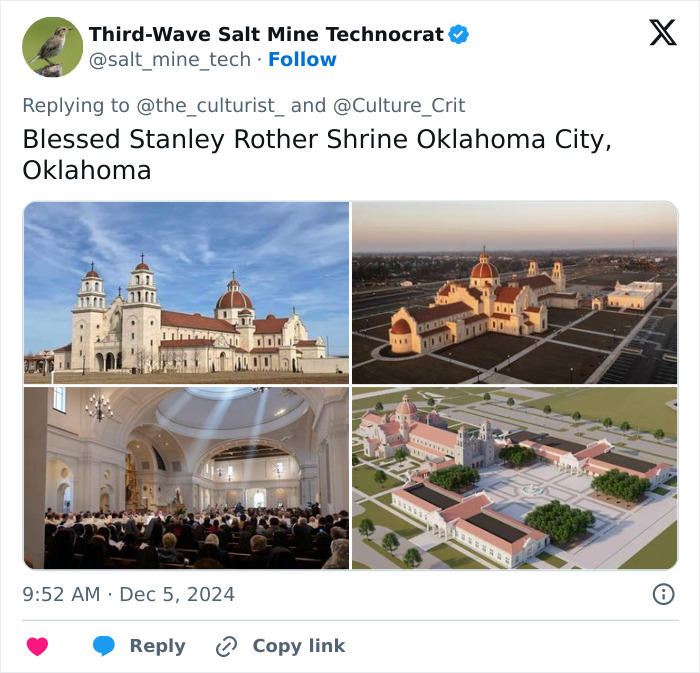 Collage of the Blessed Stanley Rother Shrine showcasing striking churches architecture and spacious interiors in Oklahoma City.